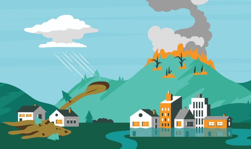 Graphic illustration representing environmental landslide triggers.
